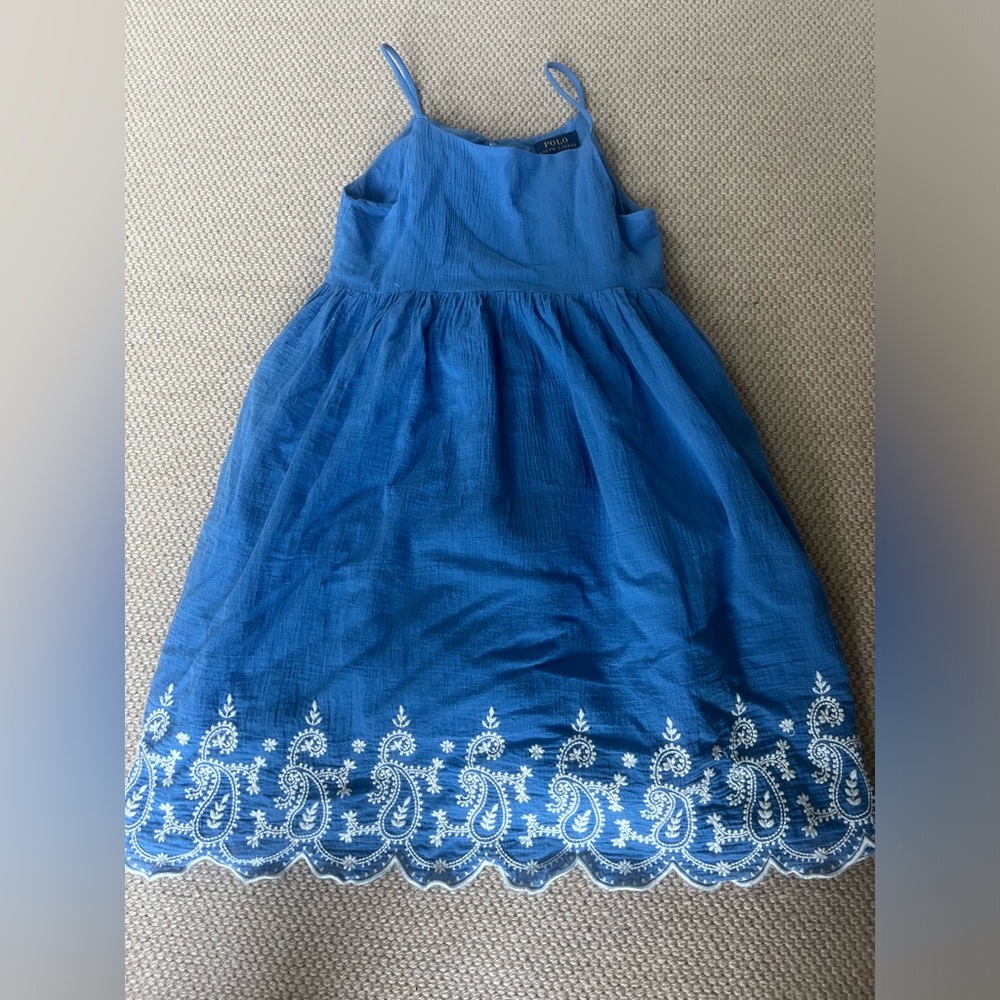 Girls Blue Embroidered Polo Ralph Lauren Sundress size 6x